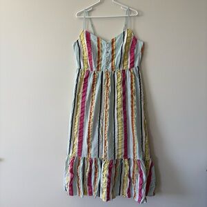 J. Crew Tiered Midi Dress in Seersucker Ribbons Stripe